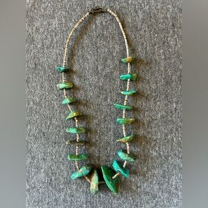 Sold-Large Turquoise Stone & Heishi Shell Native American Vintage Necklace